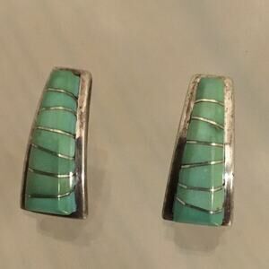 Vintage Zuni Darren Tsalate Turquoise Channel Inlay Earrings